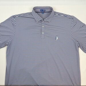 Stitch Golf Mens XXL Polo Shirt Navy Blue White Red Striped Performance Stretch